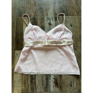 Y2K Vintage Babydoll Baby Pink Tank Top Camisole Satin Bow V Neck Large
